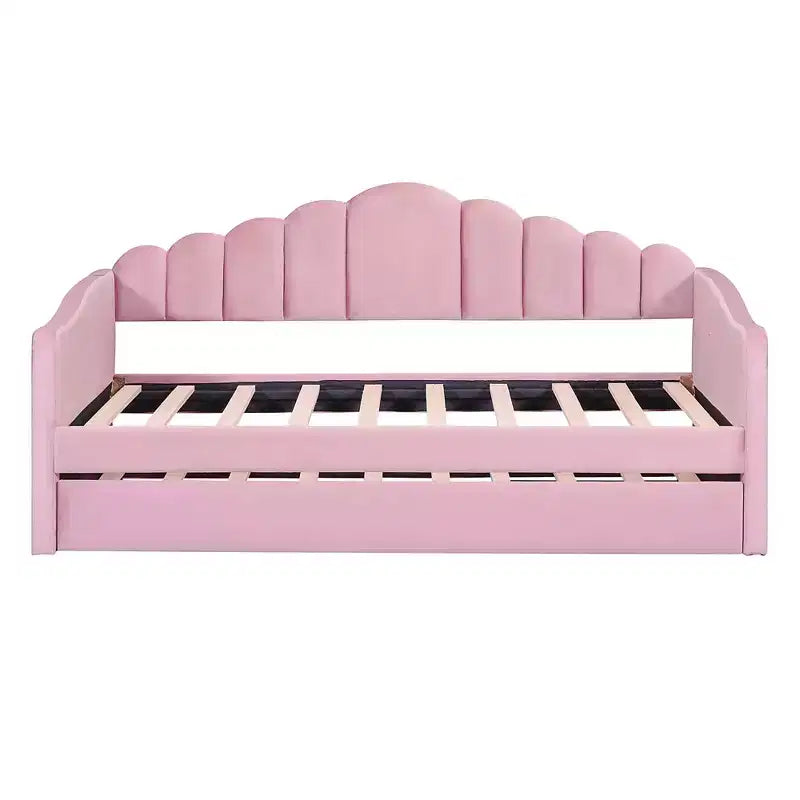 MAYEERTY Letto imbottito con rotelle per letto singolo, in velluto, per camera da letto, rosa