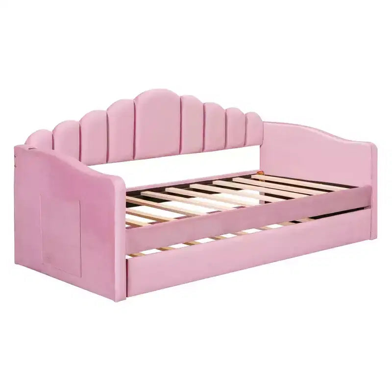 MAYEERTY Letto imbottito con rotelle per letto singolo, in velluto, per camera da letto, rosa