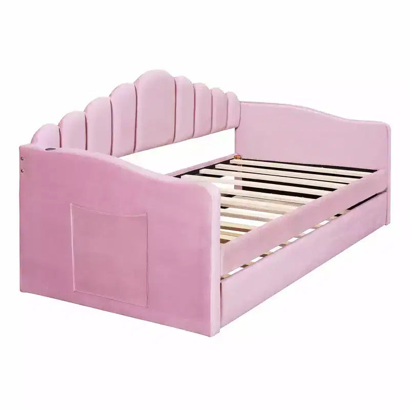 MAYEERTY Letto imbottito con rotelle per letto singolo, in velluto, per camera da letto, rosa