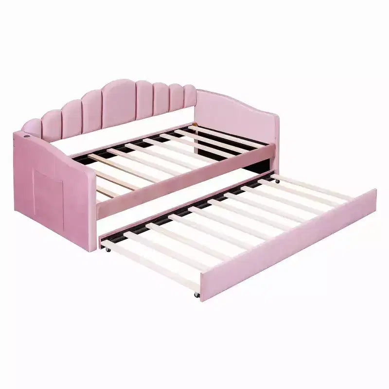 MAYEERTY Letto imbottito con rotelle per letto singolo, in velluto, per camera da letto, rosa