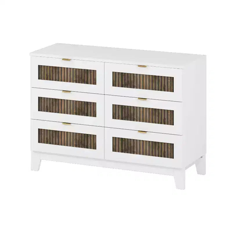 Set da 4 Pezzi MAYEERTY per Camera da Letto, Letto a Piattaforma Queen Size con Adesivi in Strisce di Legno Decorativo Comodino Contenitore e Cassettiera con Maniglie in Metallo per Camera da Letto Bianco