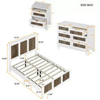 Set da 4 Pezzi MAYEERTY per Camera da Letto, Letto a Piattaforma Queen Size con Adesivi in Strisce di Legno Decorativo Comodino Contenitore e Cassettiera con Maniglie in Metallo per Camera da Letto Bianco