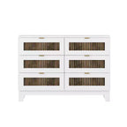 Set da 4 Pezzi MAYEERTY per Camera da Letto, Letto a Piattaforma Queen Size con Adesivi in Strisce di Legno Decorativo Comodino Contenitore e Cassettiera con Maniglie in Metallo per Camera da Letto Bianco