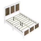 Set da 4 Pezzi MAYEERTY per Camera da Letto, Letto a Piattaforma Queen Size con Adesivi in Strisce di Legno Decorativo Comodino Contenitore e Cassettiera con Maniglie in Metallo per Camera da Letto Bianco