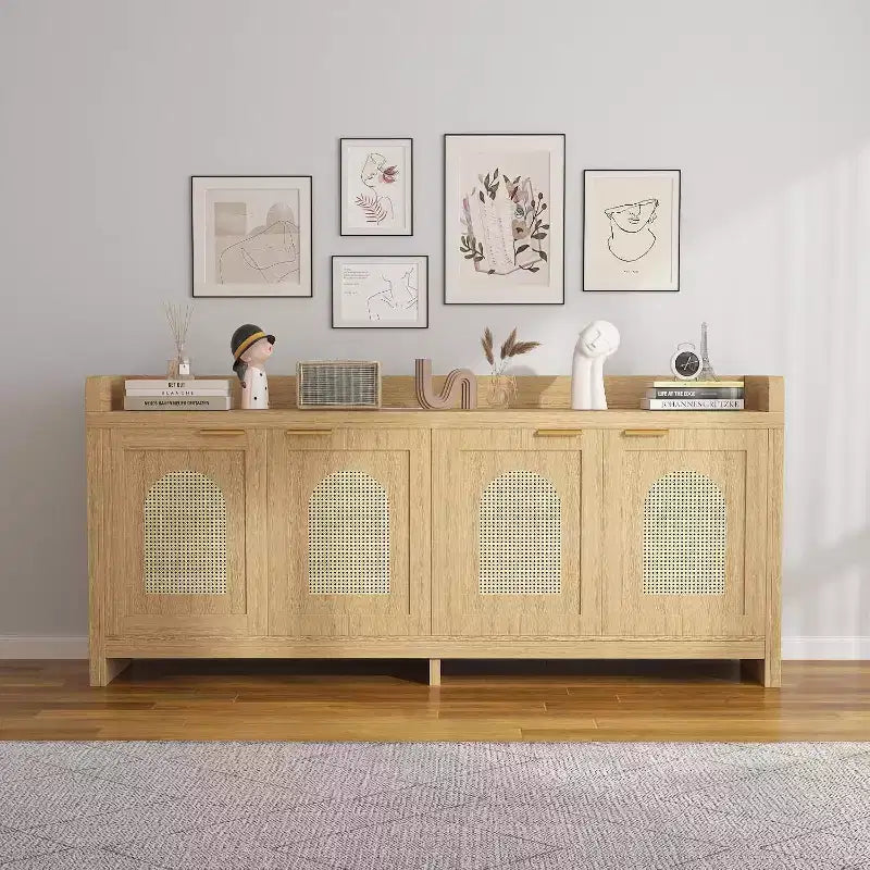 Wooden TV Stand for 65 TV, Entertainment Center with Glass Door Storage Cabinets, Modern TV Console for Living Room or Media Room