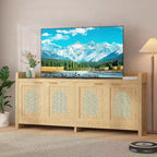Mobile TV in legno per TV da 65 pollici, mobile porta TV con ante in vetro e ripiani, console TV moderna per soggiorno o sala multimediale
