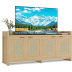 Mobile TV in legno per TV da 65 pollici, mobile porta TV con ante in vetro e ripiani, console TV moderna per soggiorno o sala multimediale