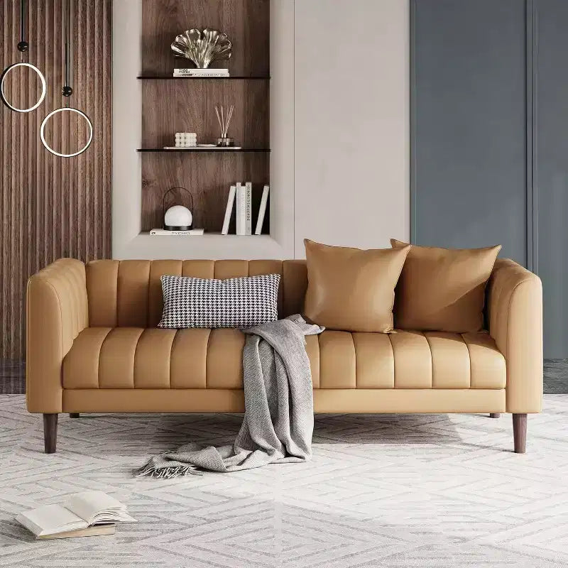 Divani Divanetti in Ecopelle con 2 Cuscini Decorativi, Divanetto Moderno di Metà Secolo, Divano a 3 Posti e Gambe in Legno, Facile da Montare, per Soggiorno
