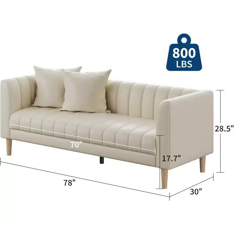 Divani Divanetti in Ecopelle con 2 Cuscini Decorativi, Divanetto Moderno di Metà Secolo, Divano a 3 Posti e Gambe in Legno, Facile da Montare, per Soggiorno