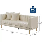Divani Divanetti in Ecopelle con 2 Cuscini Decorativi, Divanetto Moderno di Metà Secolo, Divano a 3 Posti e Gambe in Legno, Facile da Montare, per Soggiorno