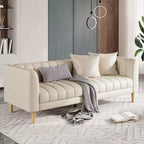 Divani Divanetti in Ecopelle con 2 Cuscini Decorativi, Divanetto Moderno di Metà Secolo, Divano a 3 Posti e Gambe in Legno, Facile da Montare, per Soggiorno