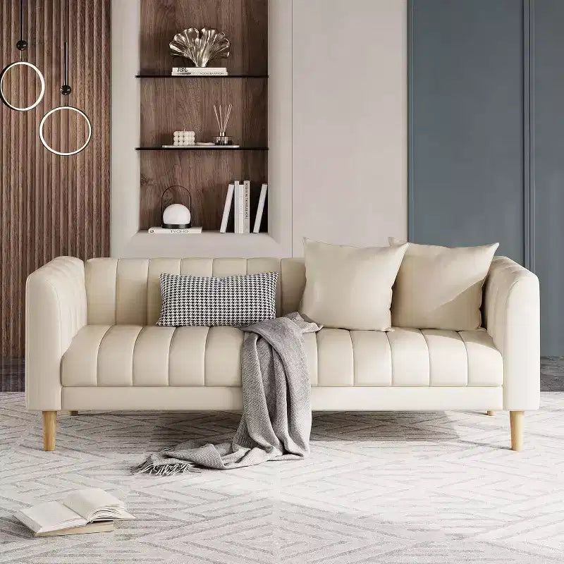Divani Divanetti in Ecopelle con 2 Cuscini Decorativi, Divanetto Moderno di Metà Secolo, Divano a 3 Posti e Gambe in Legno, Facile da Montare, per Soggiorno