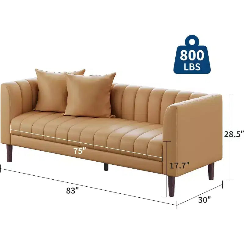 Divani Divanetti in Ecopelle con 2 Cuscini Decorativi, Divanetto Moderno di Metà Secolo, Divano a 3 Posti e Gambe in Legno, Facile da Montare, per Soggiorno
