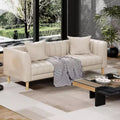 Faux Leather Sofas Couches with 2 Throw Pillows, Mid Century Modern Loveseat Sofa, 3 Seater Sofa and Wood Legs, Easy Assembly, for Living Room