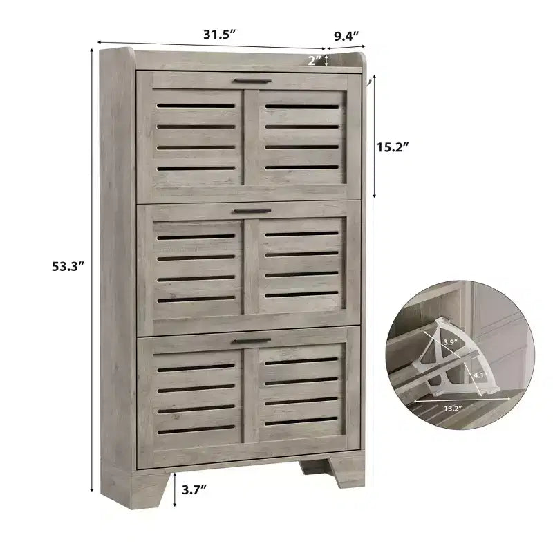 Cassettiera Portascarpe a 3 Ribalte Stile Rustico Mobile Scarpiera Sottile Nascosta Organizer per Scarpe Autoportante Salvaspazio per Ingresso Piccoli Spazi