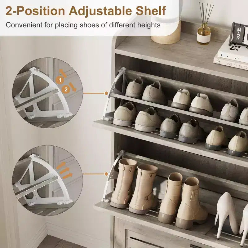 Cassettiera Portascarpe a 3 Ribalte Stile Rustico Mobile Scarpiera Sottile Nascosta Organizer per Scarpe Autoportante Salvaspazio per Ingresso Piccoli Spazi