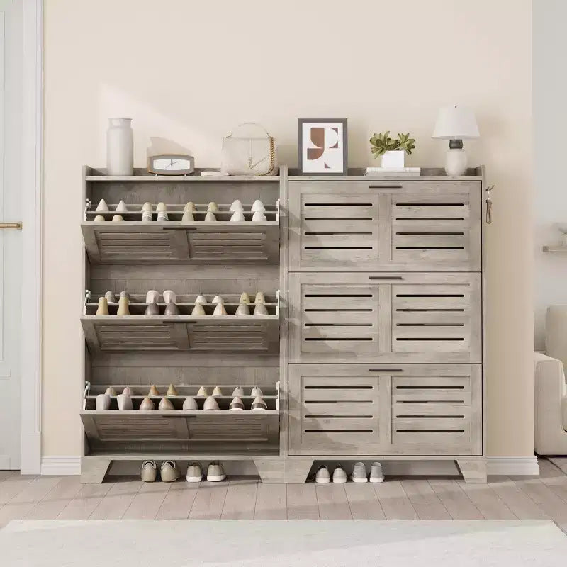 Cassettiera Portascarpe a 3 Ribalte Stile Rustico Mobile Scarpiera Sottile Nascosta Organizer per Scarpe Autoportante Salvaspazio per Ingresso Piccoli Spazi