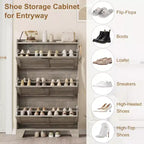 Cassettiera Portascarpe a 3 Ribalte Stile Rustico Mobile Scarpiera Sottile Nascosta Organizer per Scarpe Autoportante Salvaspazio per Ingresso Piccoli Spazi