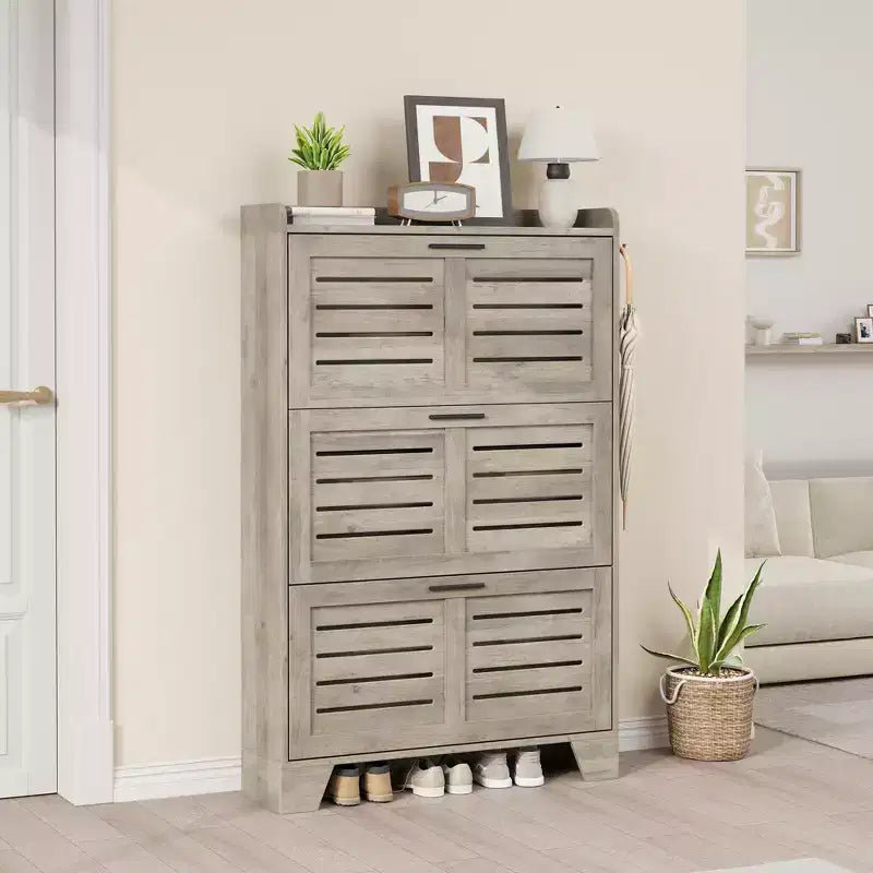 Cassettiera Portascarpe a 3 Ribalte Stile Rustico Mobile Scarpiera Sottile Nascosta Organizer per Scarpe Autoportante Salvaspazio per Ingresso Piccoli Spazi