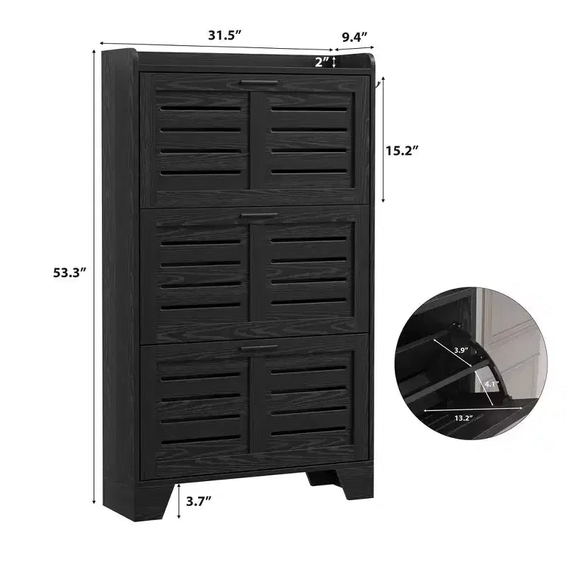 Cassettiera Portascarpe a 3 Ribalte Stile Rustico Mobile Scarpiera Sottile Nascosta Organizer per Scarpe Autoportante Salvaspazio per Ingresso Piccoli Spazi