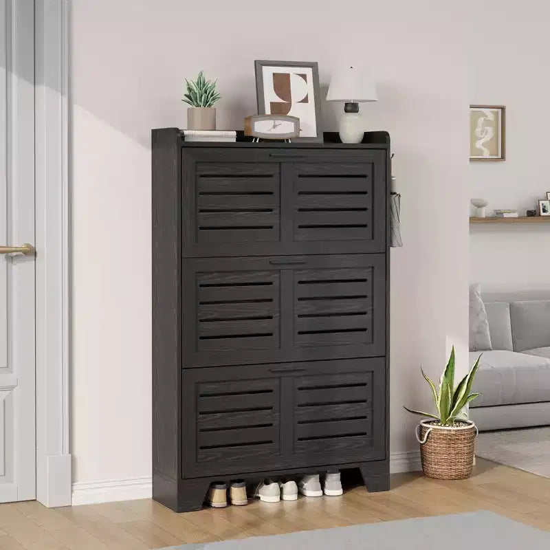 Cassettiera Portascarpe a 3 Ribalte Stile Rustico Mobile Scarpiera Sottile Nascosta Organizer per Scarpe Autoportante Salvaspazio per Ingresso Piccoli Spazi