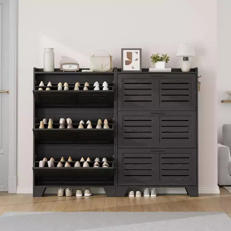 Cassettiera Portascarpe a 3 Ribalte Stile Rustico Mobile Scarpiera Sottile Nascosta Organizer per Scarpe Autoportante Salvaspazio per Ingresso Piccoli Spazi