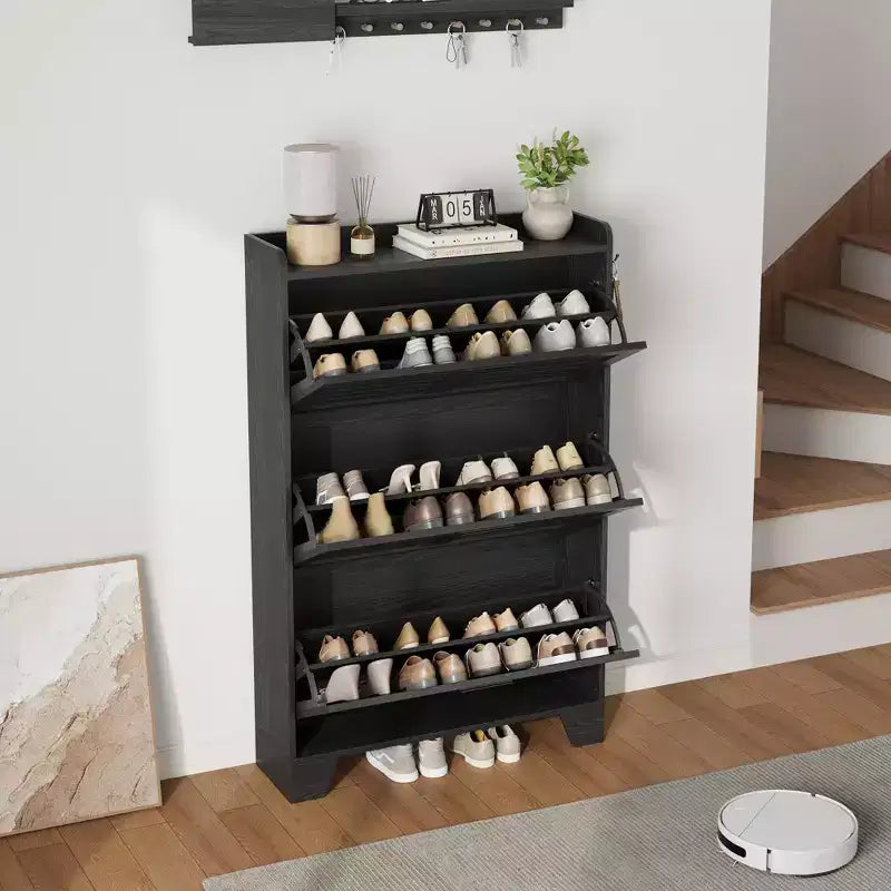 Cassettiera Portascarpe a 3 Ribalte Stile Rustico Mobile Scarpiera Sottile Nascosta Organizer per Scarpe Autoportante Salvaspazio per Ingresso Piccoli Spazi