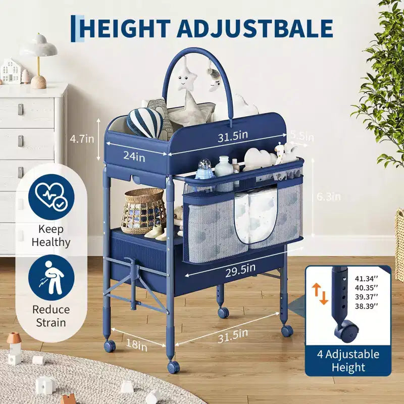 GustoWave Fasciatoio con Portaoggetti, Stazione Fasciatoio Pieghevole con 2 Cesti, Tavolo Impermeabile Regolabile in Altezza per Neonati e Lattanti