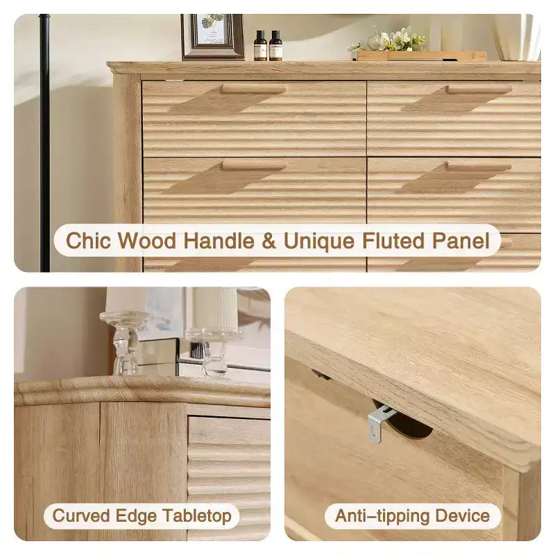 Comò moderno a 8 cassetti per camera da letto, comò ampio 52", cassettiera con profilo curvo per soggiorno o ingresso-Panipeachy