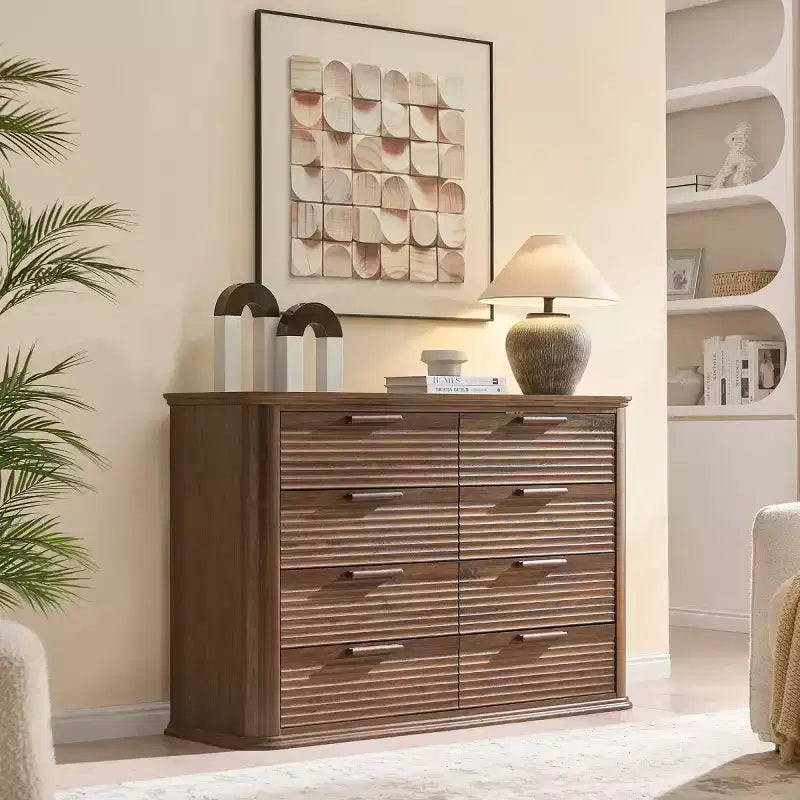 Comò moderno a 8 cassetti per camera da letto, comò ampio 52", cassettiera con profilo curvo per soggiorno o ingresso-Panipeachy