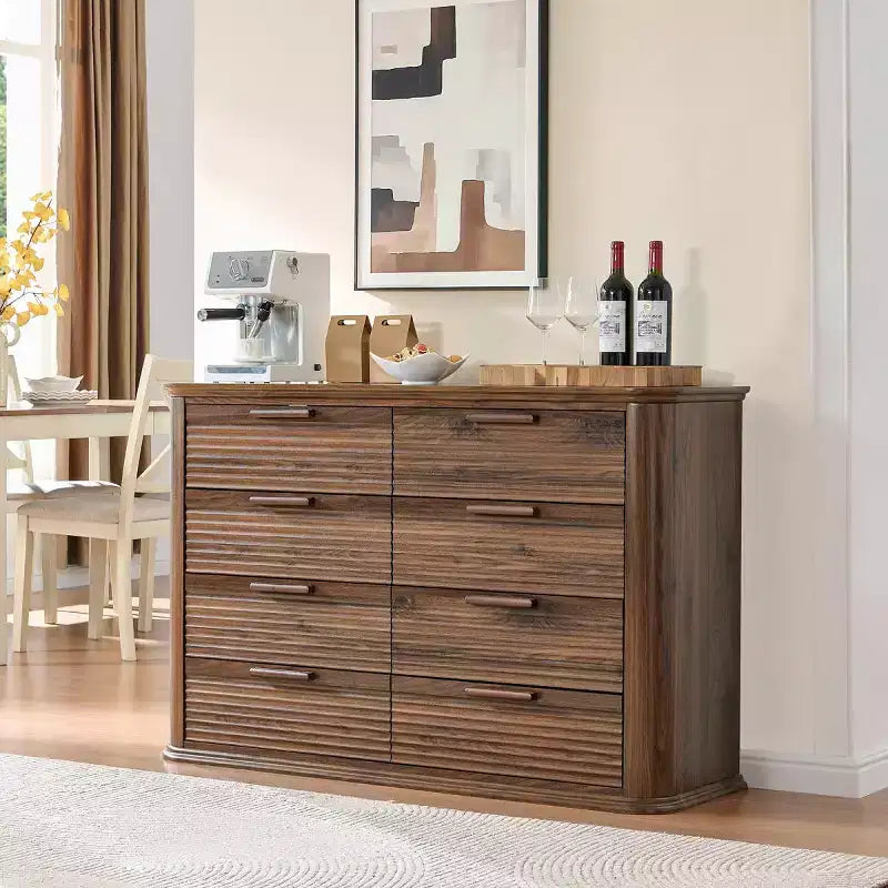 Comò moderno a 8 cassetti per camera da letto, comò ampio 52", cassettiera con profilo curvo per soggiorno o ingresso-Panipeachy