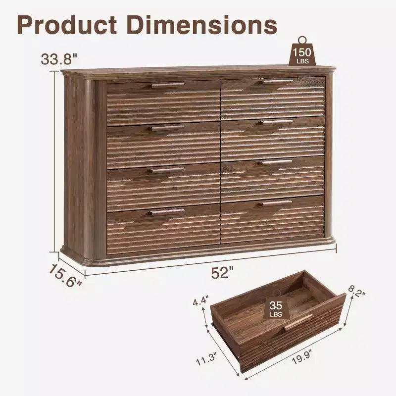 Comò moderno a 8 cassetti per camera da letto, comò ampio 52", cassettiera con profilo curvo per soggiorno o ingresso-Panipeachy