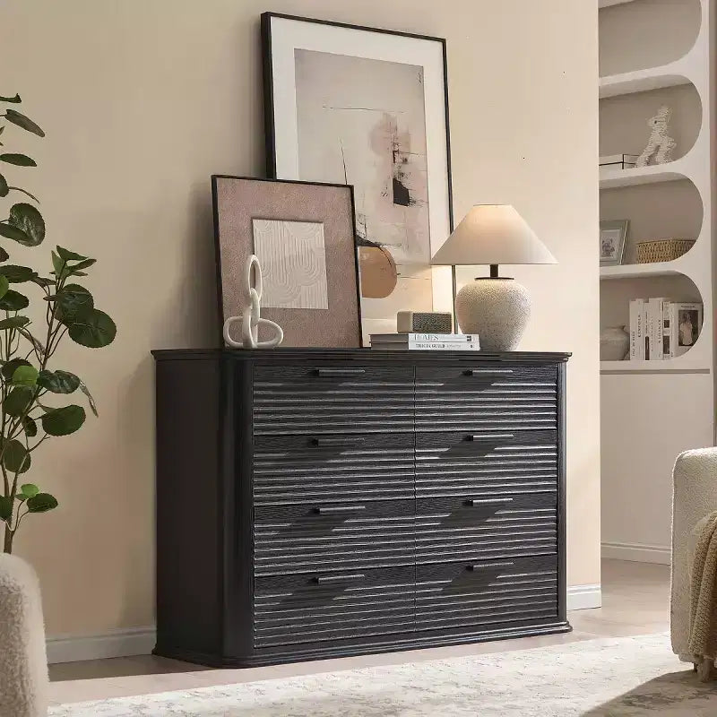 Comò moderno a 8 cassetti per camera da letto, comò ampio 52", cassettiera con profilo curvo per soggiorno o ingresso-Panipeachy