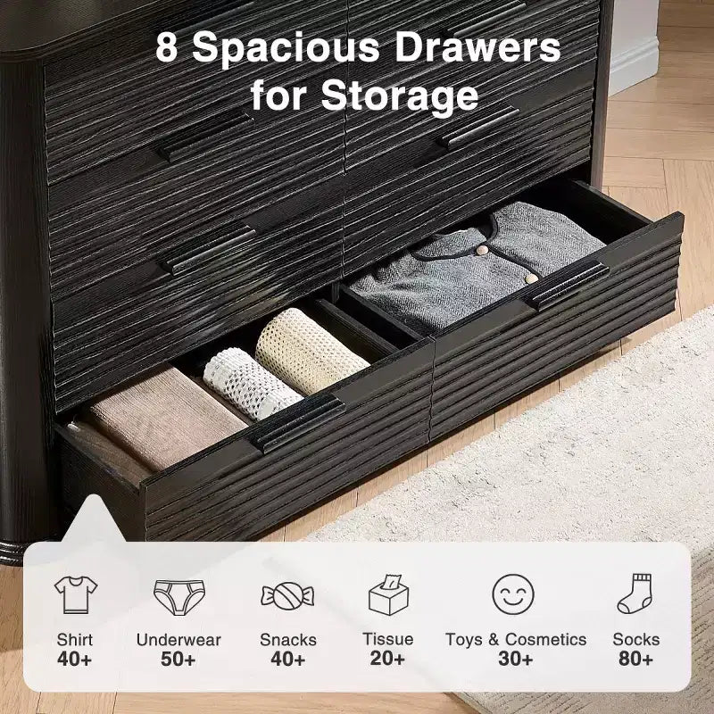 Comò moderno a 8 cassetti per camera da letto, comò ampio 52", cassettiera con profilo curvo per soggiorno o ingresso-Panipeachy