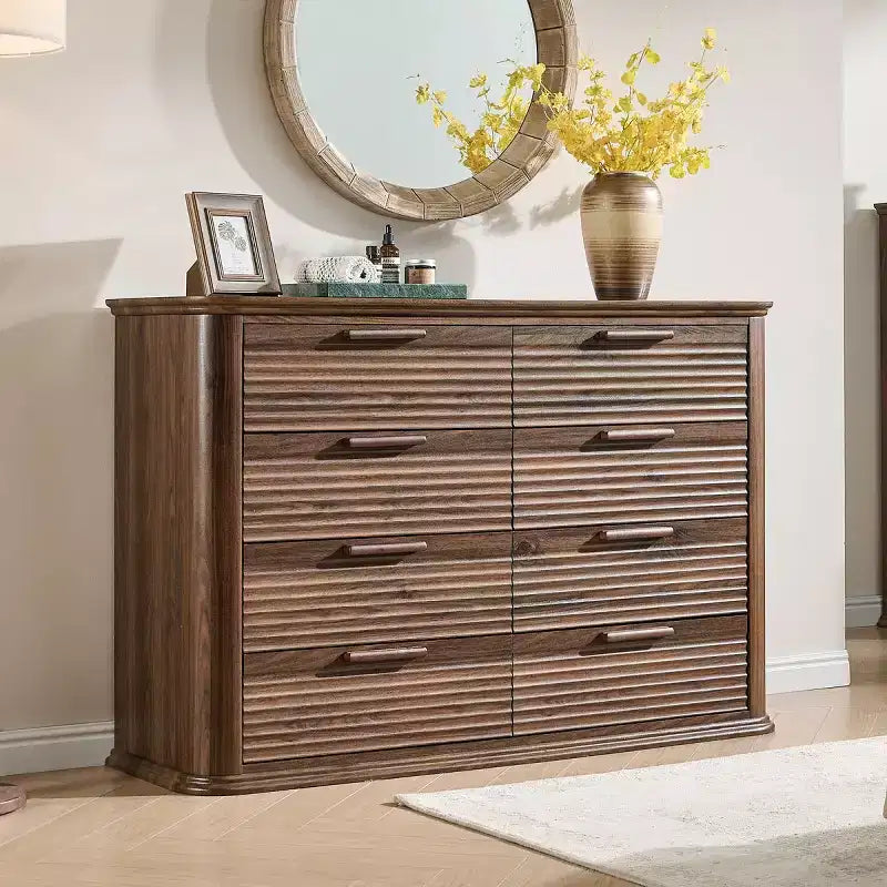 Comò moderno a 8 cassetti per camera da letto, comò ampio 52", cassettiera con profilo curvo per soggiorno o ingresso-Panipeachy