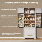 Mobile Dispensa da Cucina Alto 198 cm, Armadio Autoportante con 3 Cassetti, Madia da Cucina in Legno e Mobile Bar per Soggiorno