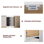 Mobile Dispensa da Cucina Alto 198 cm, Armadio Autoportante con 3 Cassetti, Madia da Cucina in Legno e Mobile Bar per Soggiorno
