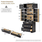 Mobile Dispensa da Cucina Alto 198 cm, Armadio Autoportante con 3 Cassetti, Madia da Cucina in Legno e Mobile Bar per Soggiorno