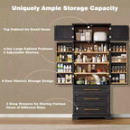 Mobile Dispensa da Cucina Alto 198 cm, Armadio Autoportante con 3 Cassetti, Madia da Cucina in Legno e Mobile Bar per Soggiorno