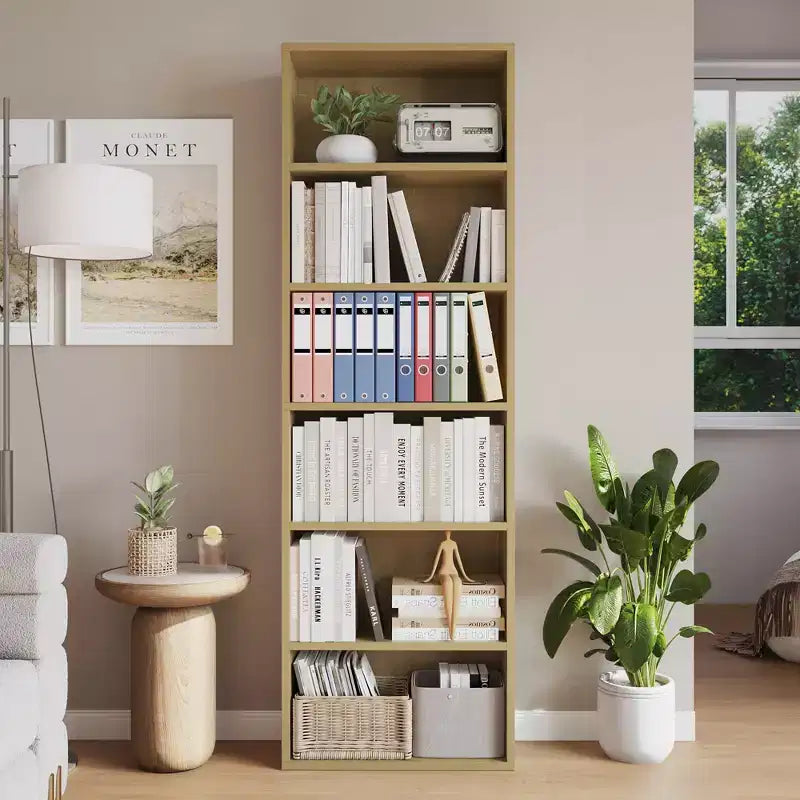 Libreria alta a 6 ripiani per ufficio o casa, scaffale industriale rustico, mensola moderna e sottile, robusto organizer per soggiorno, camera da letto, biblioteca