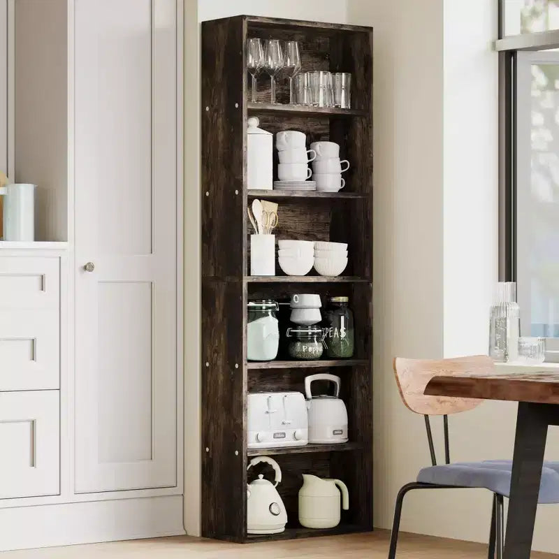6-Tier Tall Bookcase for Office or Home  Industrial Rustic Bookshelf, Modern Slim Storage Shelf, Sturdy Organizer for Living Room, Bedroom, Library