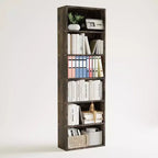 Libreria alta a 6 ripiani per ufficio o casa, scaffale industriale rustico, mensola moderna e sottile, robusto organizer per soggiorno, camera da letto, biblioteca