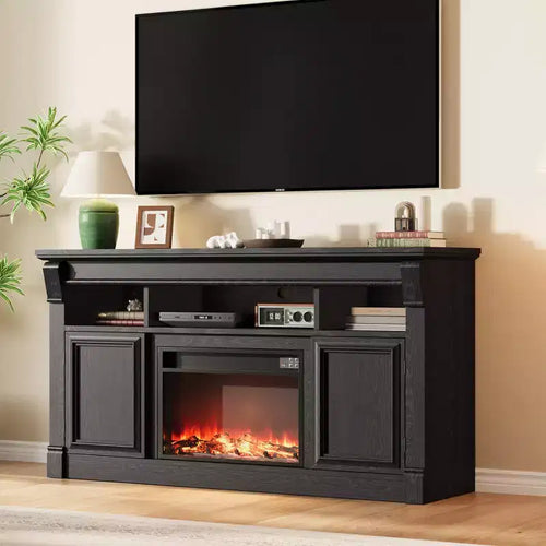 58 Farmhouse TV Stand for TVs up to 65 In, Entertainment Center with Open Storage Shelves, for Living Room