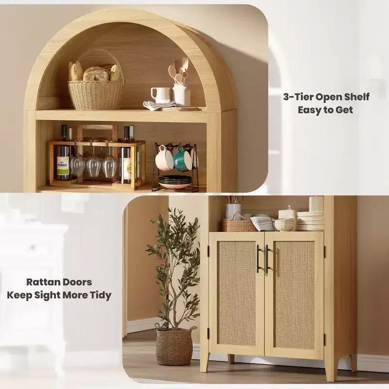 Libreria ad arco con ante in rattan, scaffale moderno a 5 ripiani per casa/ufficio/biblioteca