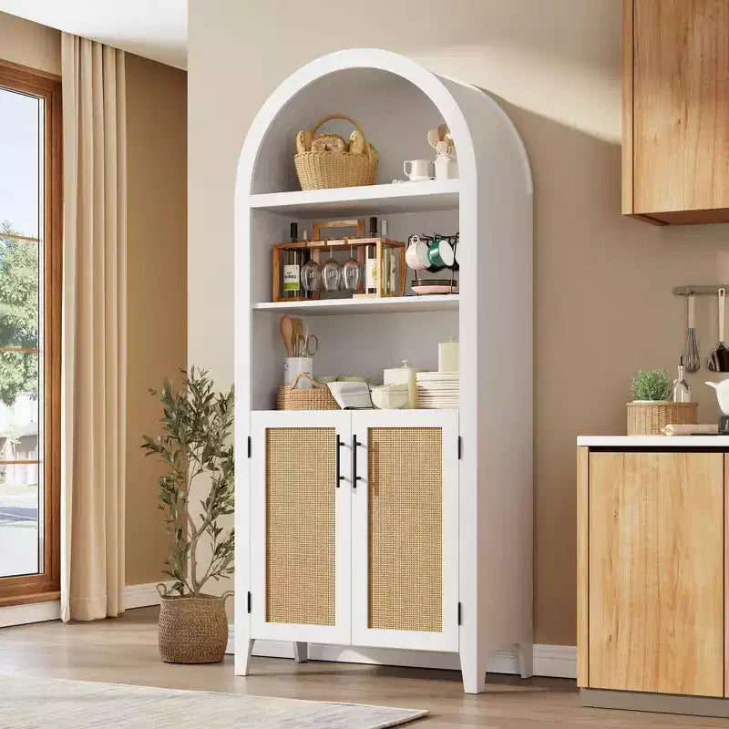 Libreria ad arco con ante in rattan, scaffale moderno a 5 ripiani per casa/ufficio/biblioteca