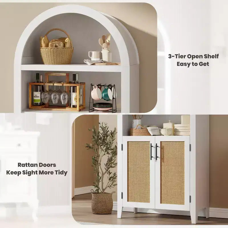 Libreria ad arco con ante in rattan, scaffale moderno a 5 ripiani per casa/ufficio/biblioteca