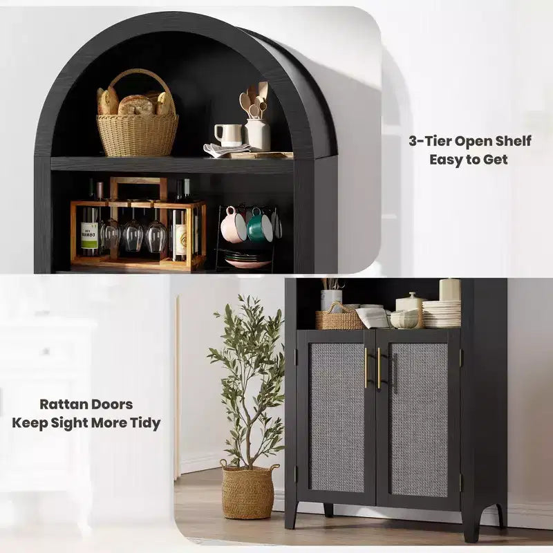 Libreria ad arco con ante in rattan, scaffale moderno a 5 ripiani per casa/ufficio/biblioteca