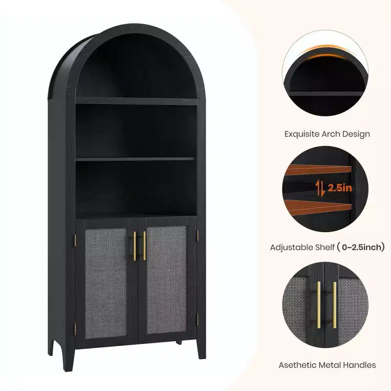 Libreria ad arco con ante in rattan, scaffale moderno a 5 ripiani per casa/ufficio/biblioteca