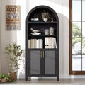 Arched Bookcase with Rattan Doors  5-Tier Modern Storage Shelf for Home/Office/Library