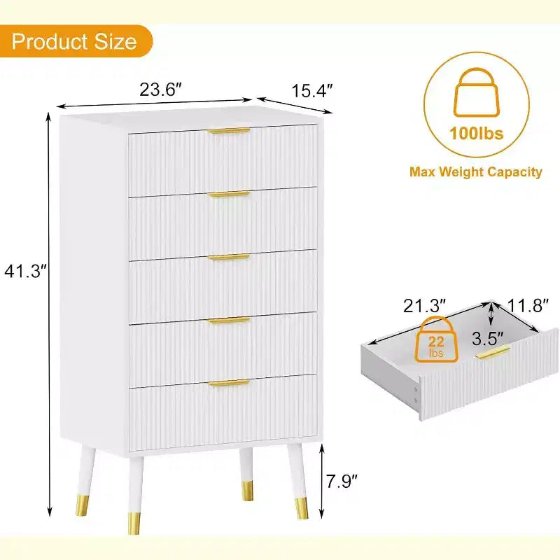 Cassettiera a 5 cassetti per camera da letto, Comodino a 5 cassetti, Unità di organizzazione per armadio con cassetti, Comodino piccolo scanalato per camera da letto